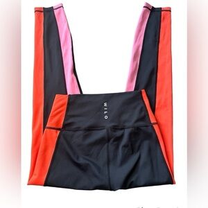 NWOT WILO Color Block leggings XS pink,orange & black